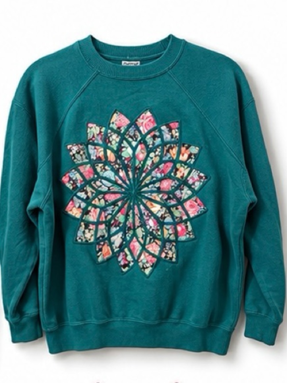 Vintage 90s Hanes Her Way Reverse Applique Quilt Sweatshirt Reworked Patchwork L